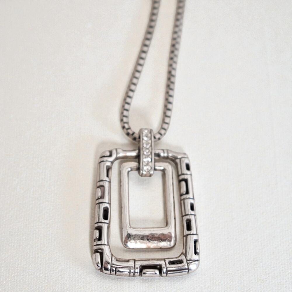 Brighton Nexus Double Rectangle Pendant Necklace Reversible Silver Plate Retired - Picture 3 of 6